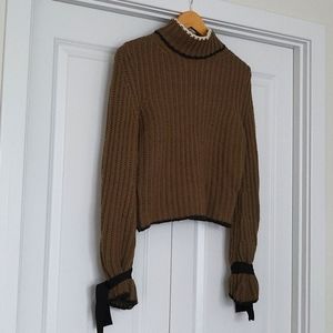 J.W. Anderson olive green mockneck wool sweater with cuff ties, sz S